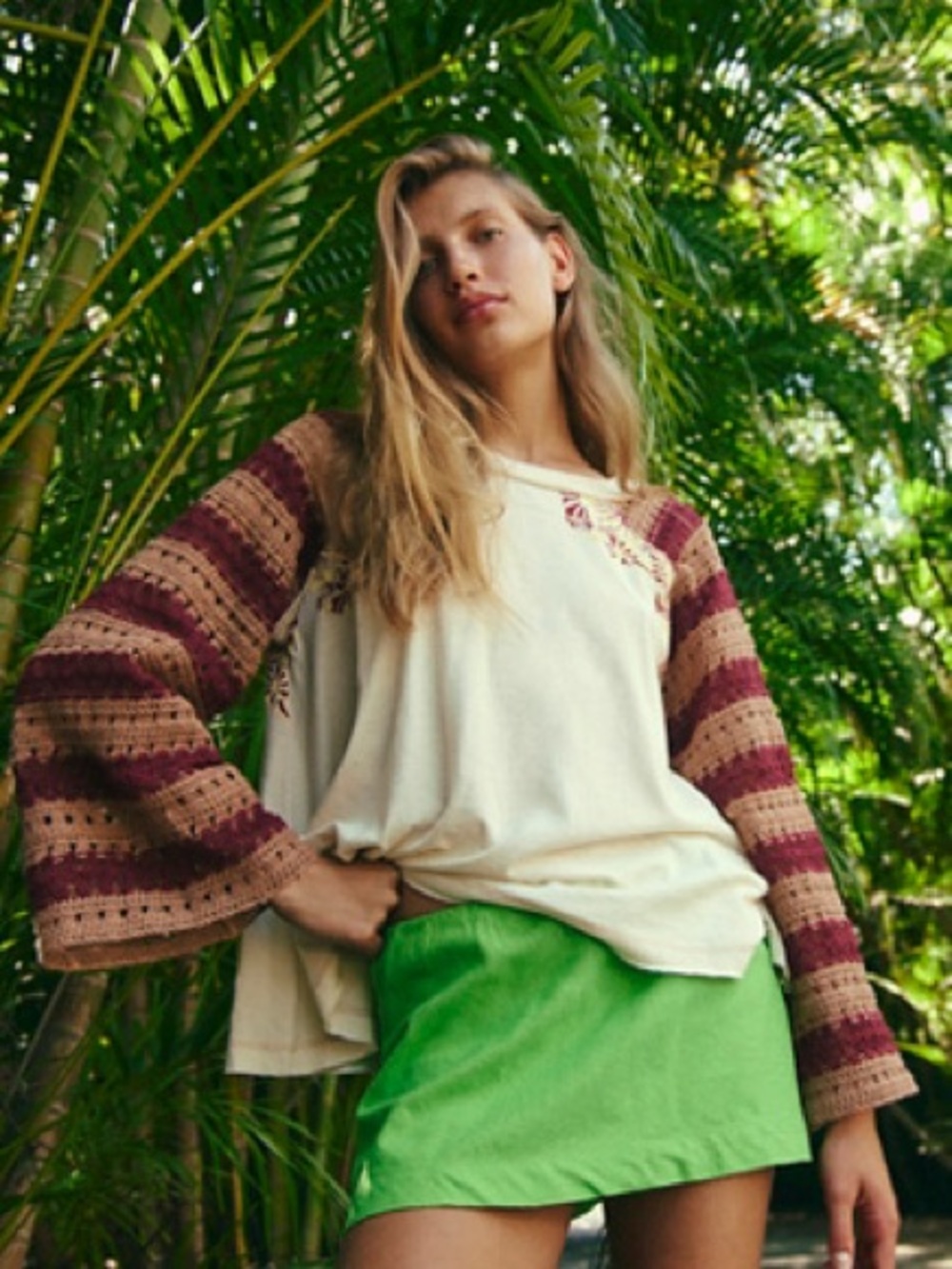 Free People We The Free Festival Ready Crochet Sleeve Swing Tee-Size M